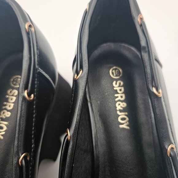 SPR&JOY Black Vegan Leather Lug Sole Loafer Gold Tone Hardware Womens Sz 10 NEW - Picture 7 of 9